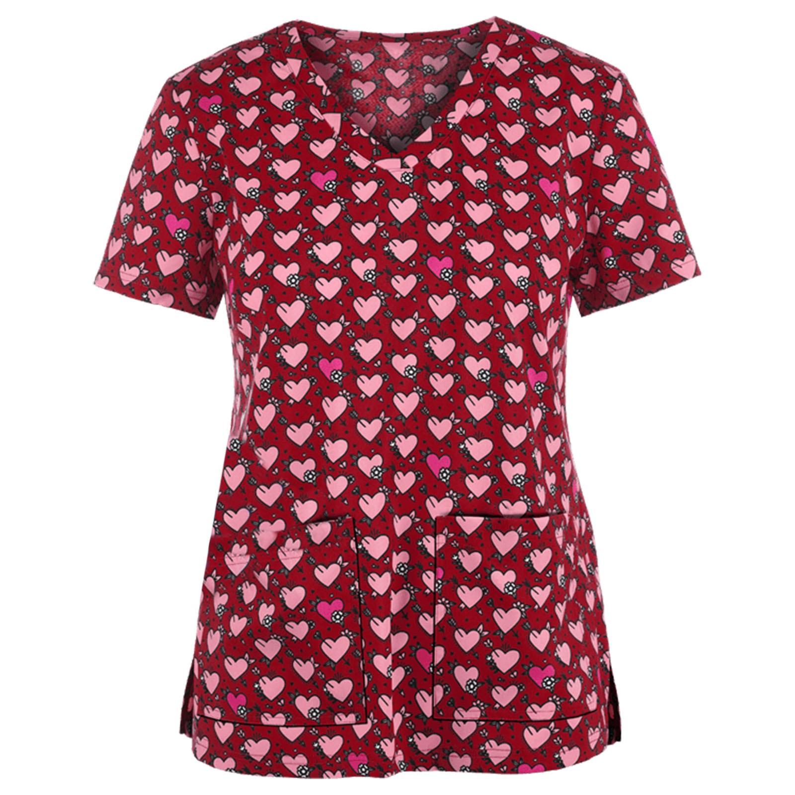 

Женские топы с короткими рукавами и V-образным вырезом с мультяшным узором, рабочие футболки L красный