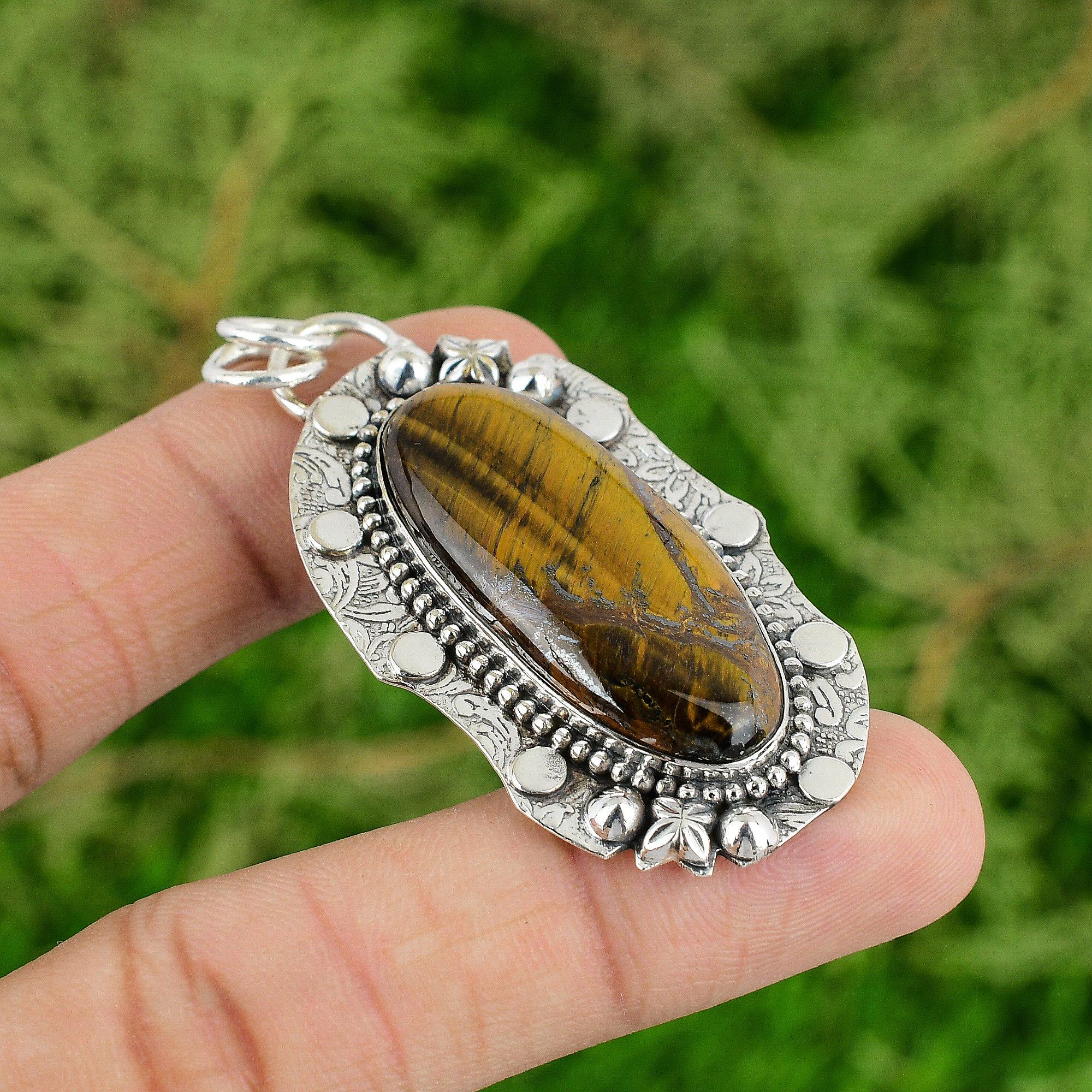 

Daughters Day Sale Natural Tiger s Eye 925 Silver Engagement Artisan New Pendant