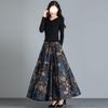 Autumn/Winter High-End Retro Floral Wool Maxi Skirt with Pockets, High Waist, and Large Flare.