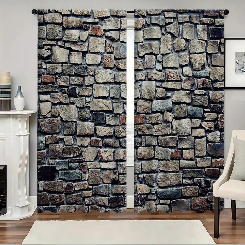 

2 шт. Домашние Кирпичные и каменные стены Шторы с пейзажным фоном и шторной лентой, Кухня, Кофейня, Гостиная, 75x166cm