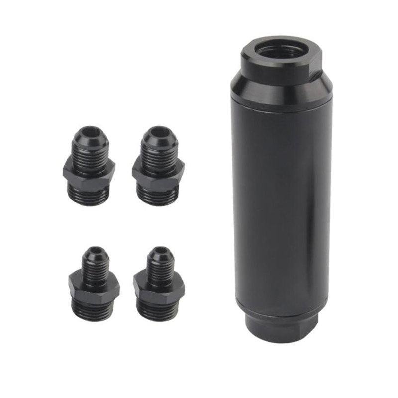 Universal Aluminum 44mm Car Inline Oil Fuel Filter With AN6 AN8 Adapter Fittings