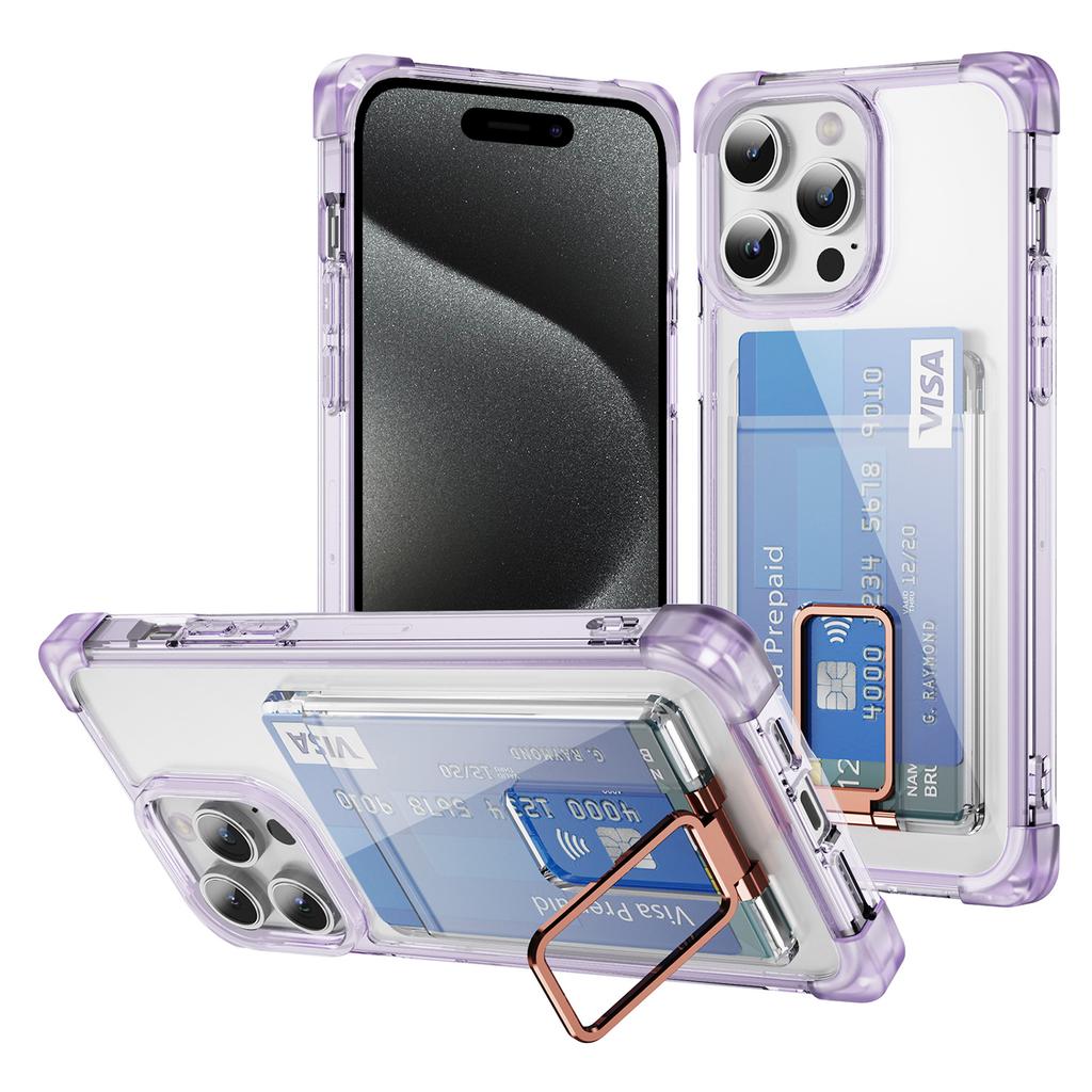 For iPhone 15 Pro Max Case Reinforced Corners TPU + Acrylic Phone Cover with Kickstand Card Holder