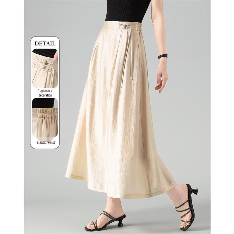 Elegant New Chinese Style Tencel A-Line Skirt M