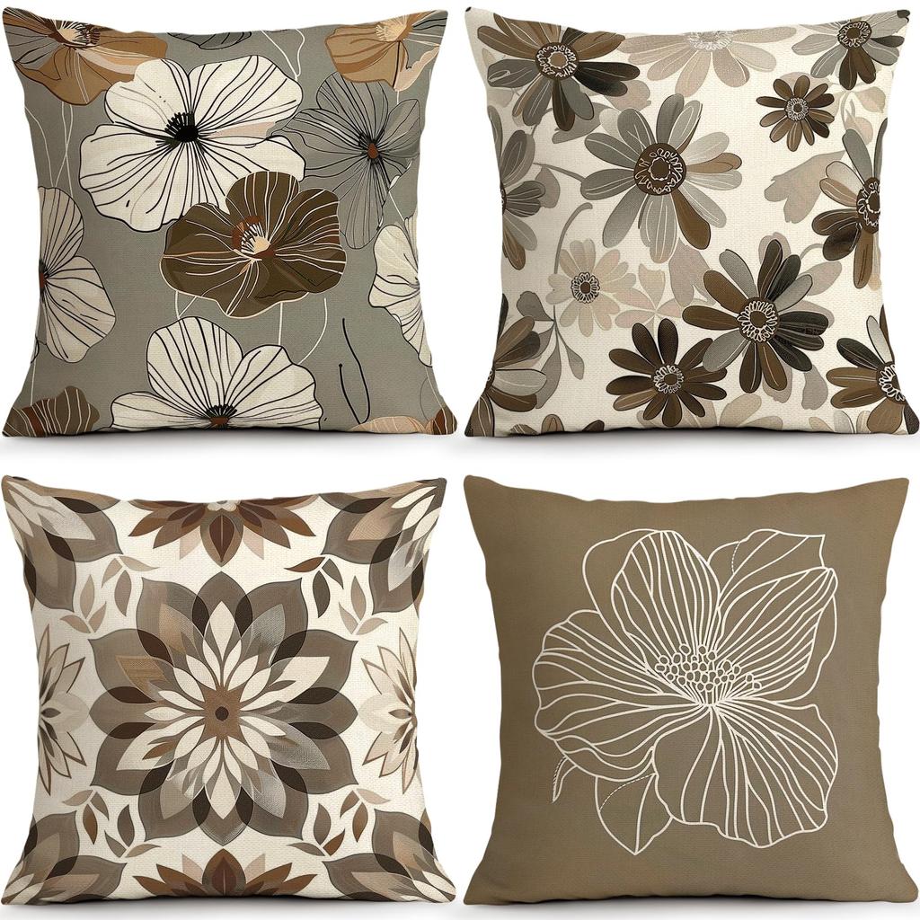 Set 4 Huse Pernă Decorativă Mandala Alb Crem Auriu Huse Elegante Luxe pentru Canapea Living Dormitor Decor Acasă
