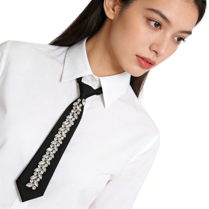 PreKnot Rhinestones Necktie For Men Women Easy Wear Shirt Accessory Tie for Party Outfit Styling Accessoy Neckpiece