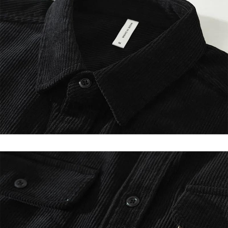 Japanese Retro Style Long Sleeve Shirts for Men Autumn and Winter Corduroy Loose Shirt Casual Pure Cotton Double Pockets Printed Shirts