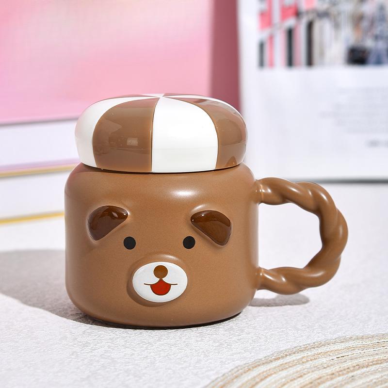

Small Animal Twisted Cover Mug Cartoon Personal Drinking Water Cup Female Thermos Handle Student Cute Shiba Inu Ceramic Cup 400ml