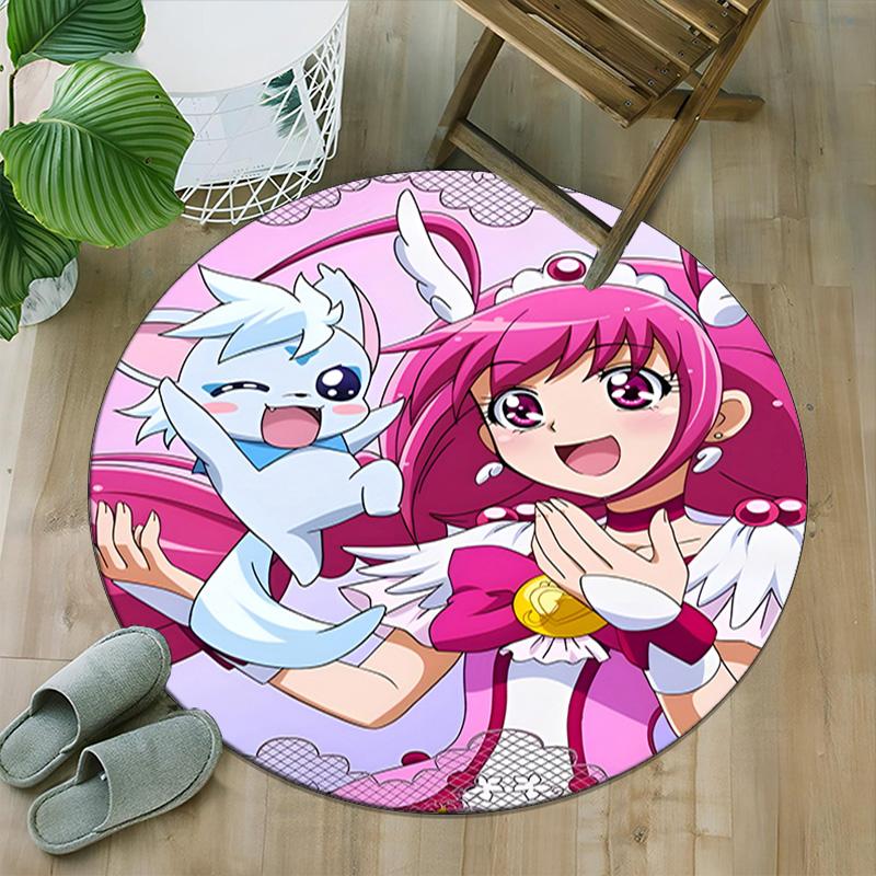 1pc Pretty Cure2 Print Round Carpet Chair Round Carpet Suitable for Bedroom Living Room Home Decorative Carpet