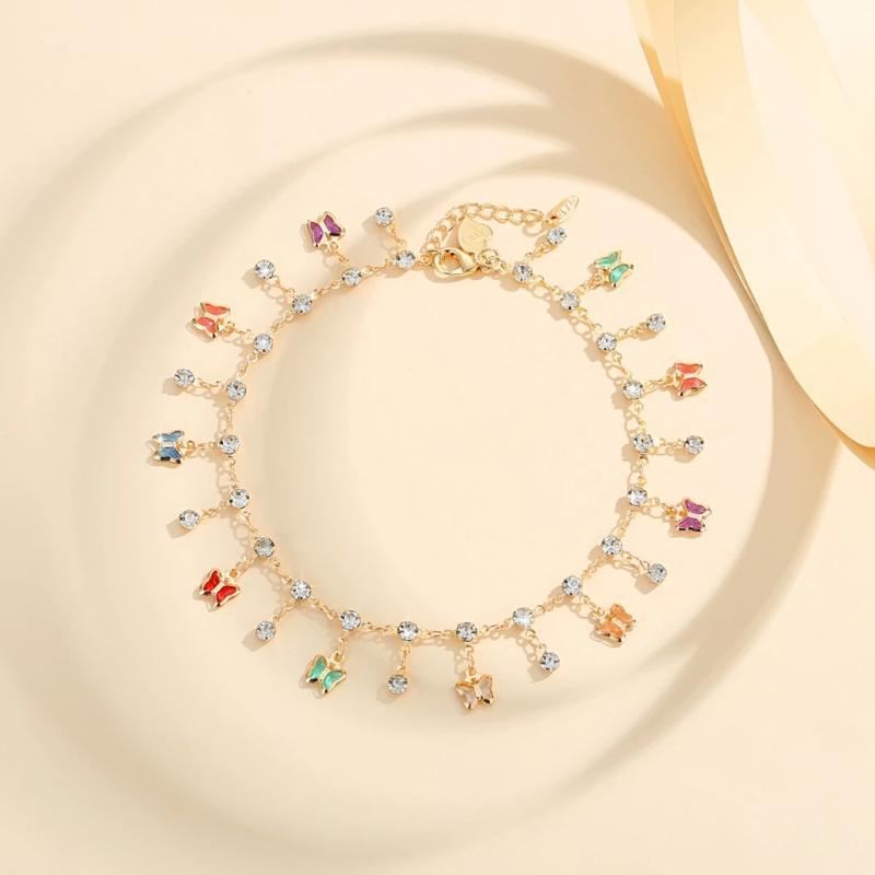 Fashion Colored Butterfly Hanging Diamond Ankle Chain For Women Girls Sparkly Rhinestones Anklet Perfect For Summer Beach Gifts