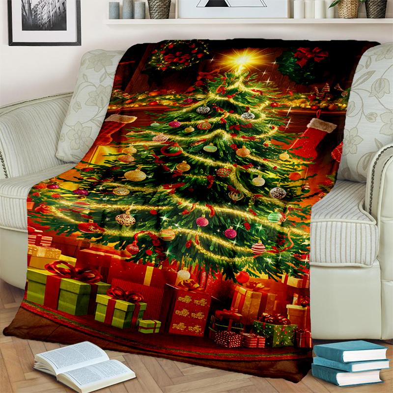 Cartoon Merry Christmas Santa Claus Christmas Tree Festival Gift Blanket,Soft Throw Blanket for Home Bedroom Bed Sofa Cover Kid