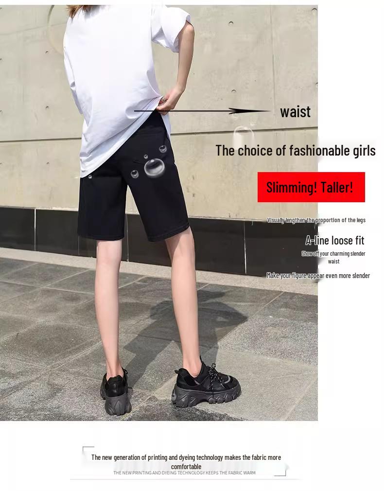 Women's High-Waisted Denim Shorts: Summer Solid Color, Trendy Design, Plus Size, Loose Fit, Straight Leg