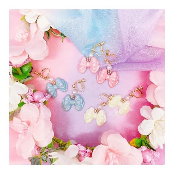 Meteor APAC Minacute Ribbon & Pearl Earrings Pink Size: Approx. W7 D4 H3.2 Q9277