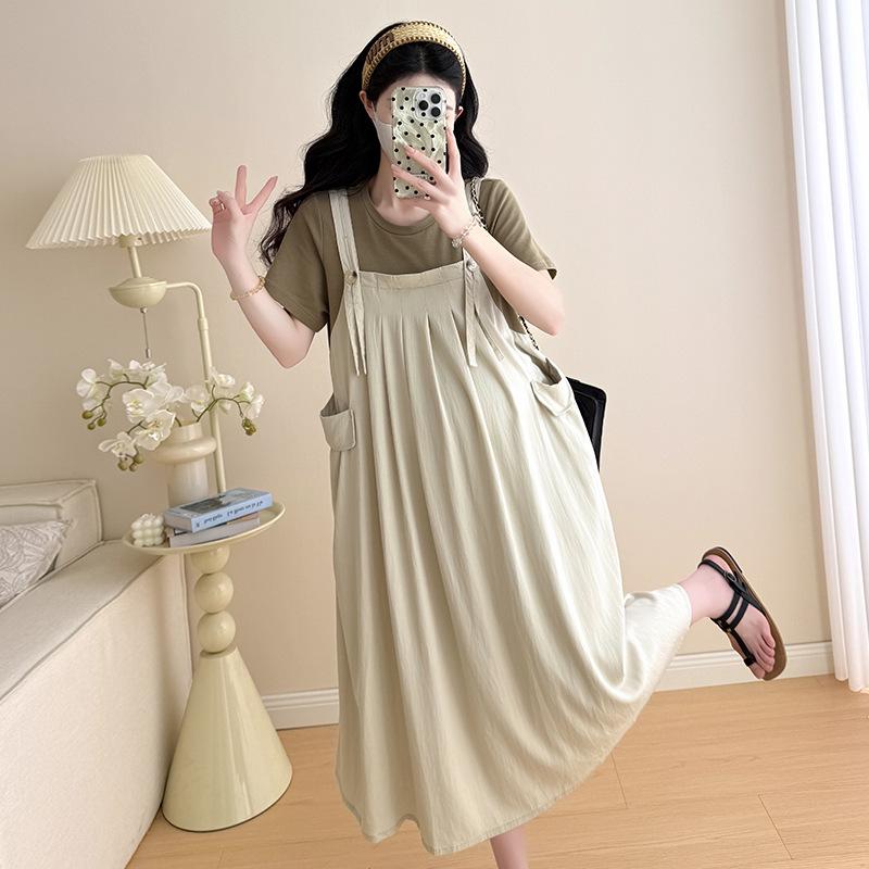 2026 Chic Faux Two-Piece Loose Casual Slimming Maternity Dress