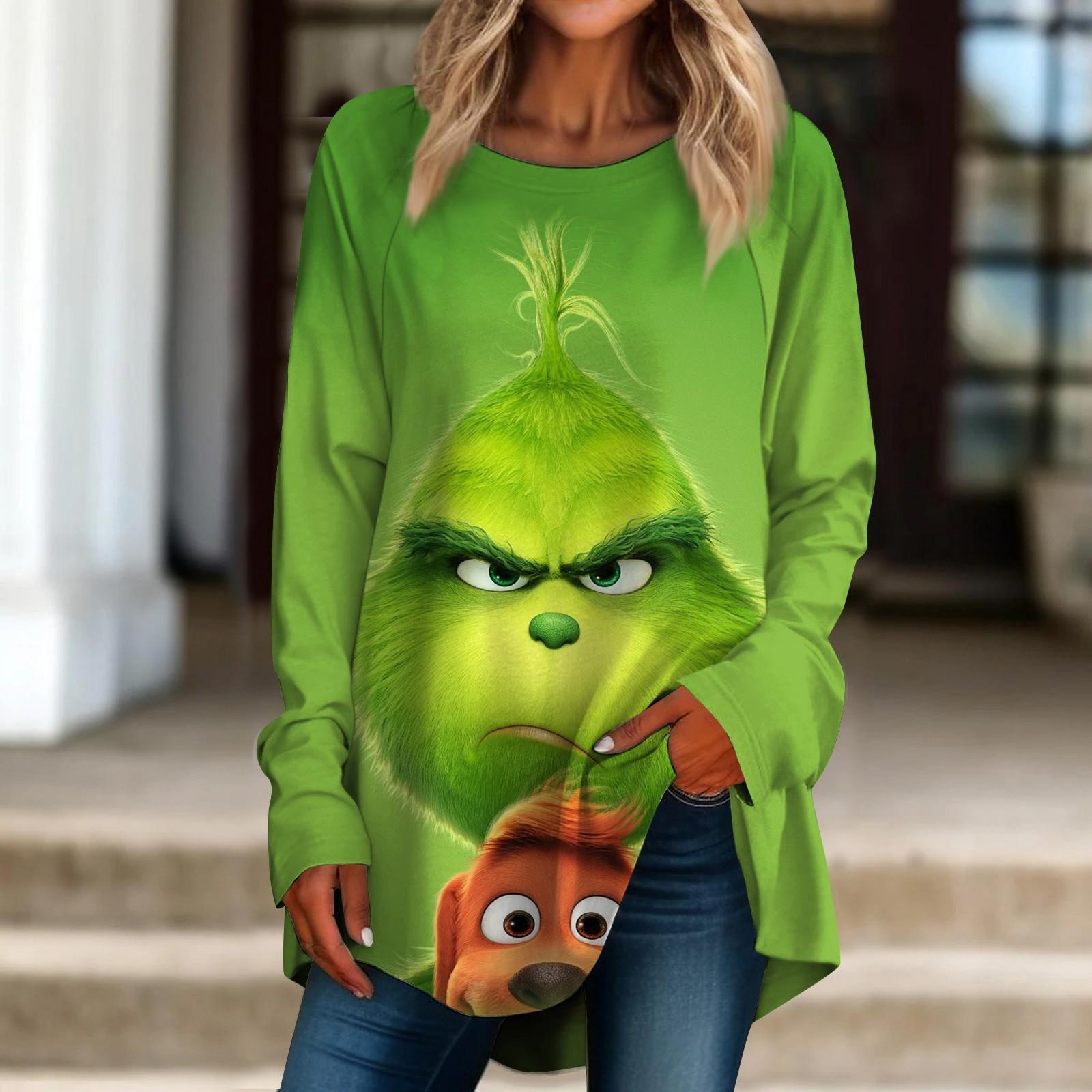 

Женская повседневная футболка больших размеров с длинными рукавами и круглым вырезом с рождественским принтом, верхний пуловер S