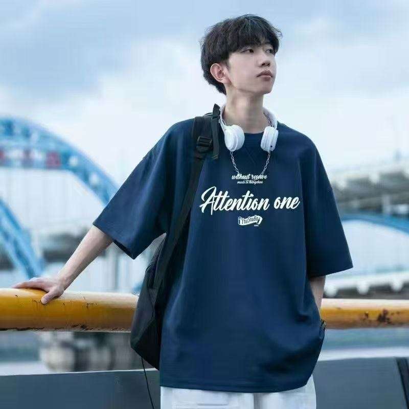 

Handsome Short-Sleeved T-Shirt Men S Summer Hong Kong Style Brand Letter American Versatile Half-Sleeved Trendy Loose Top 7XL
