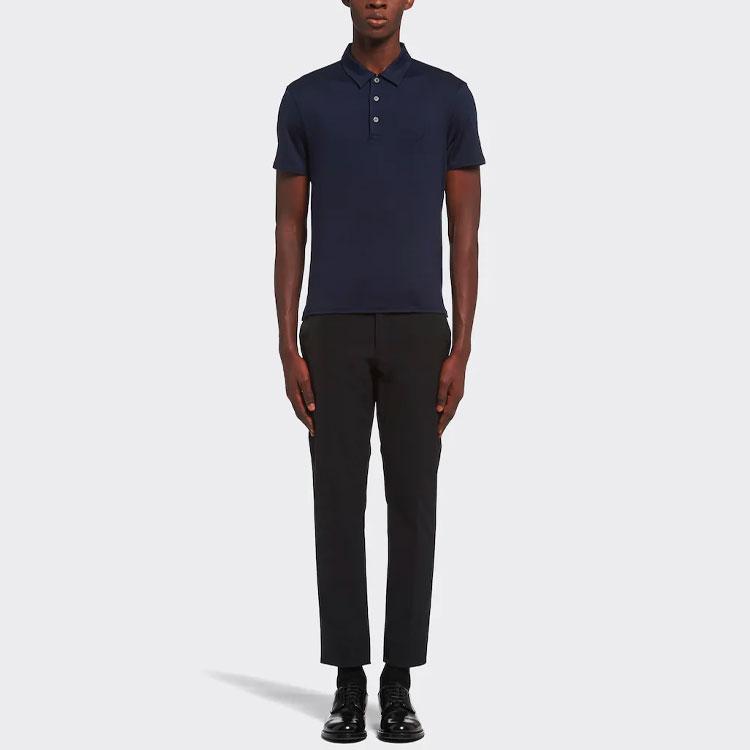 Prada Polo Shirts Men's Blue Polo Collar Moderate Straight Fit UJN714-1YDQ-F0124-S-211