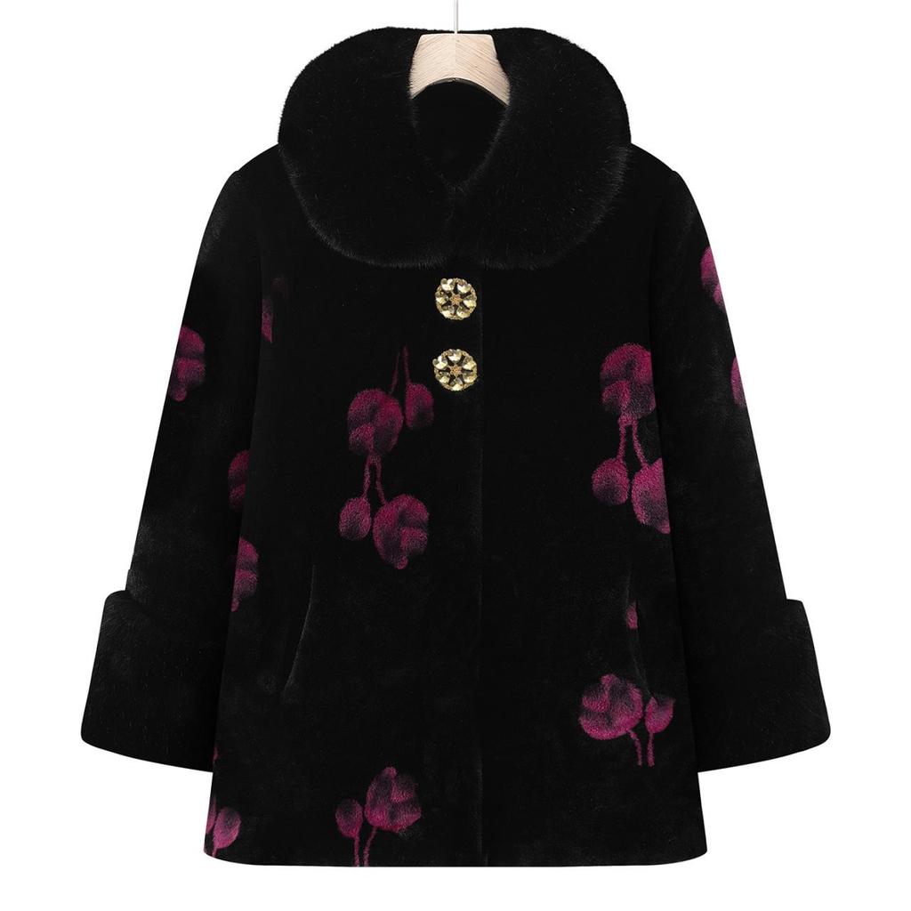 Velvet Grandma-Style Winter Coat for Women, Extra Warm & Thick, Ages 40-60