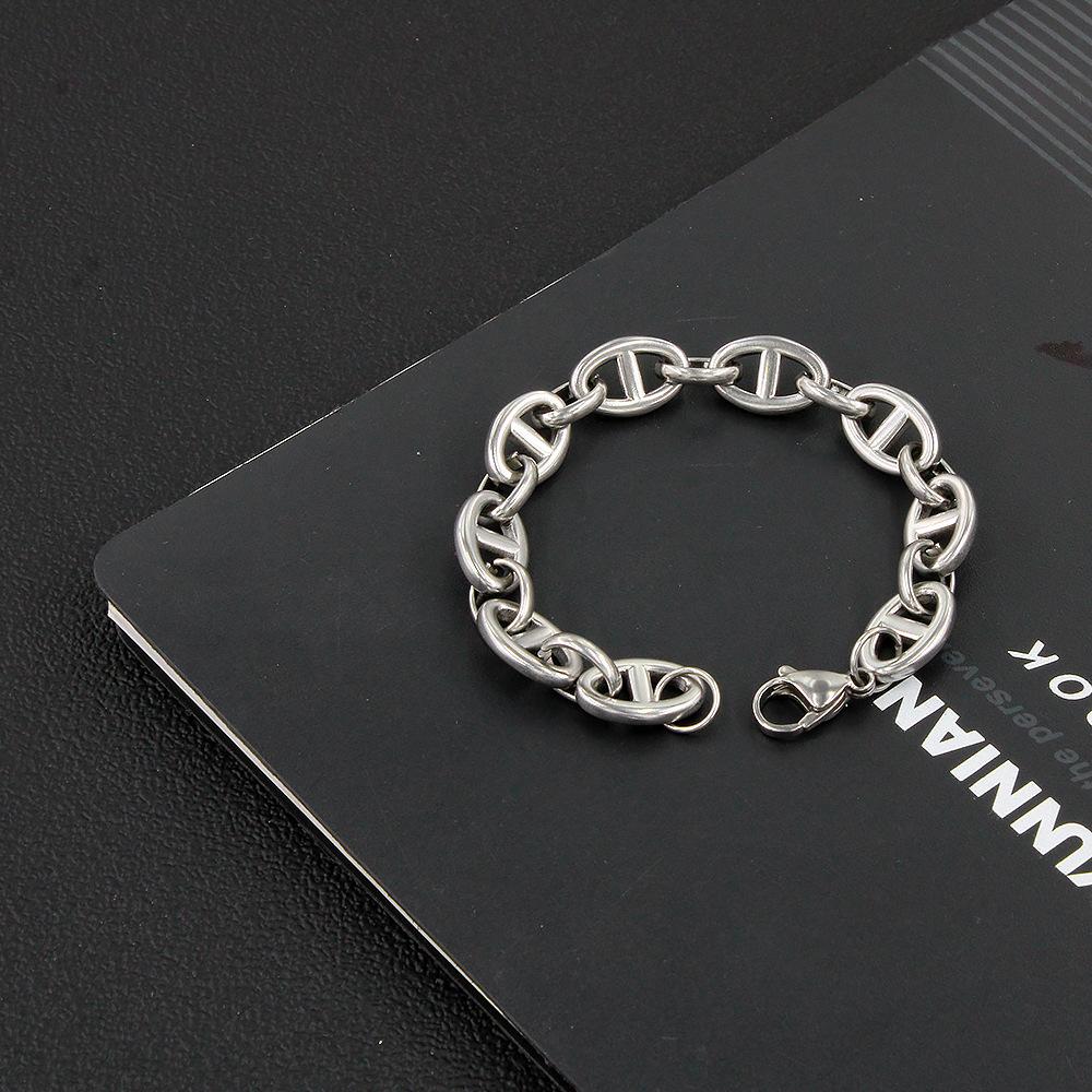 

8 мм/10 мм из нержавеющей стали, хип-хоп, кофейные зерна, цепочки, ожерелья, цепочки в виде свиного носа, браслеты, ожерелье в стиле панк, мужские ювелирные изделия в стиле хип-хоп 8mm-17cm серебряный