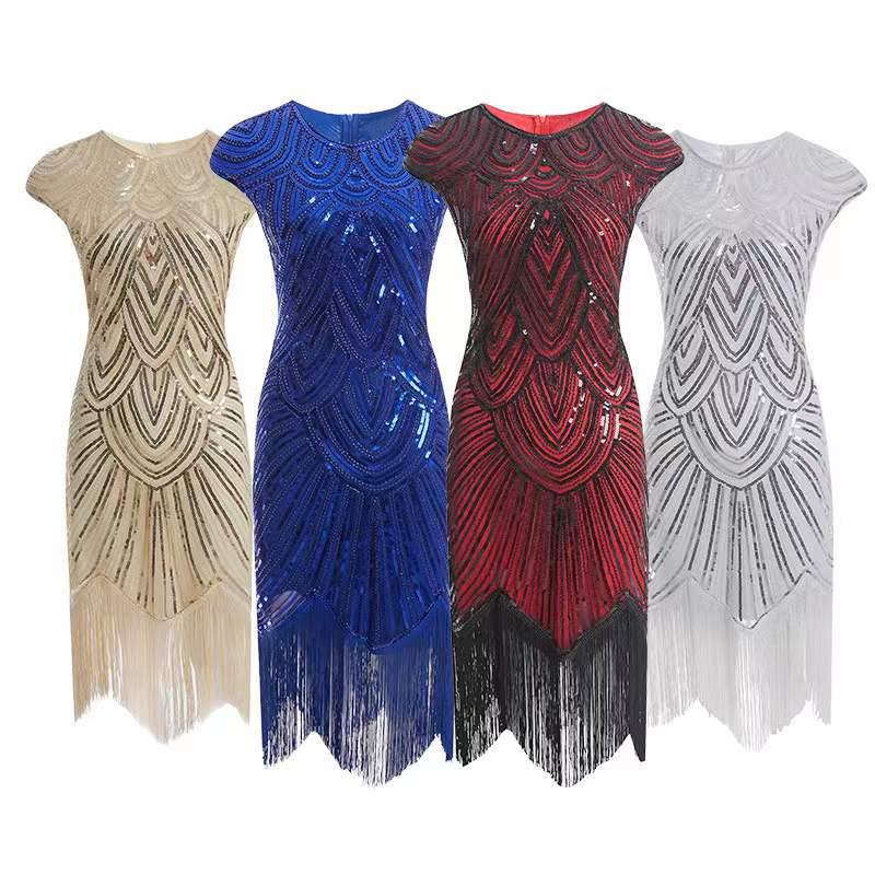 Abito Gatsby con Paillettes e Frange Anni '20 - Abbigliamento da Ballo per Feste Formali X-082