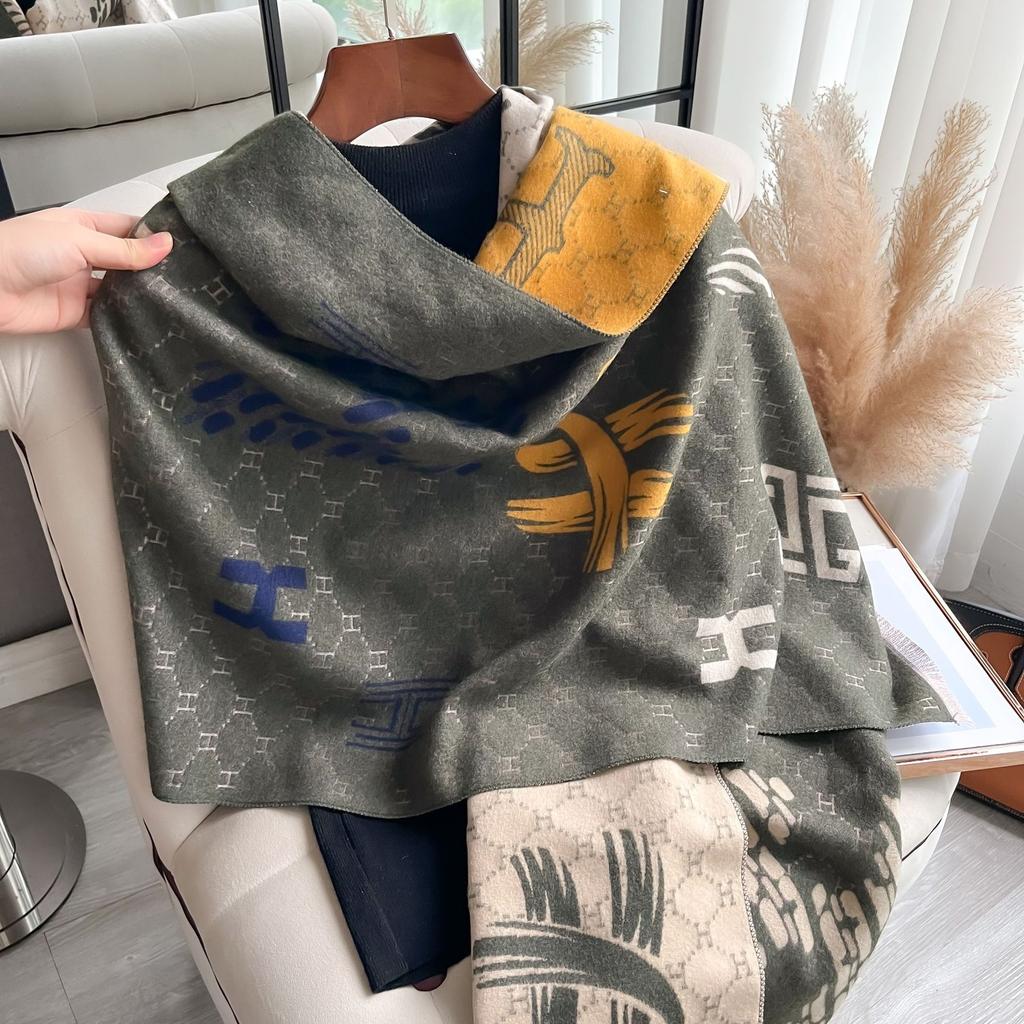 Scarf Lady H Big Brand Autumn And Winter Warm Double-Sided Scarf Air Conditioner Blanket Shawl