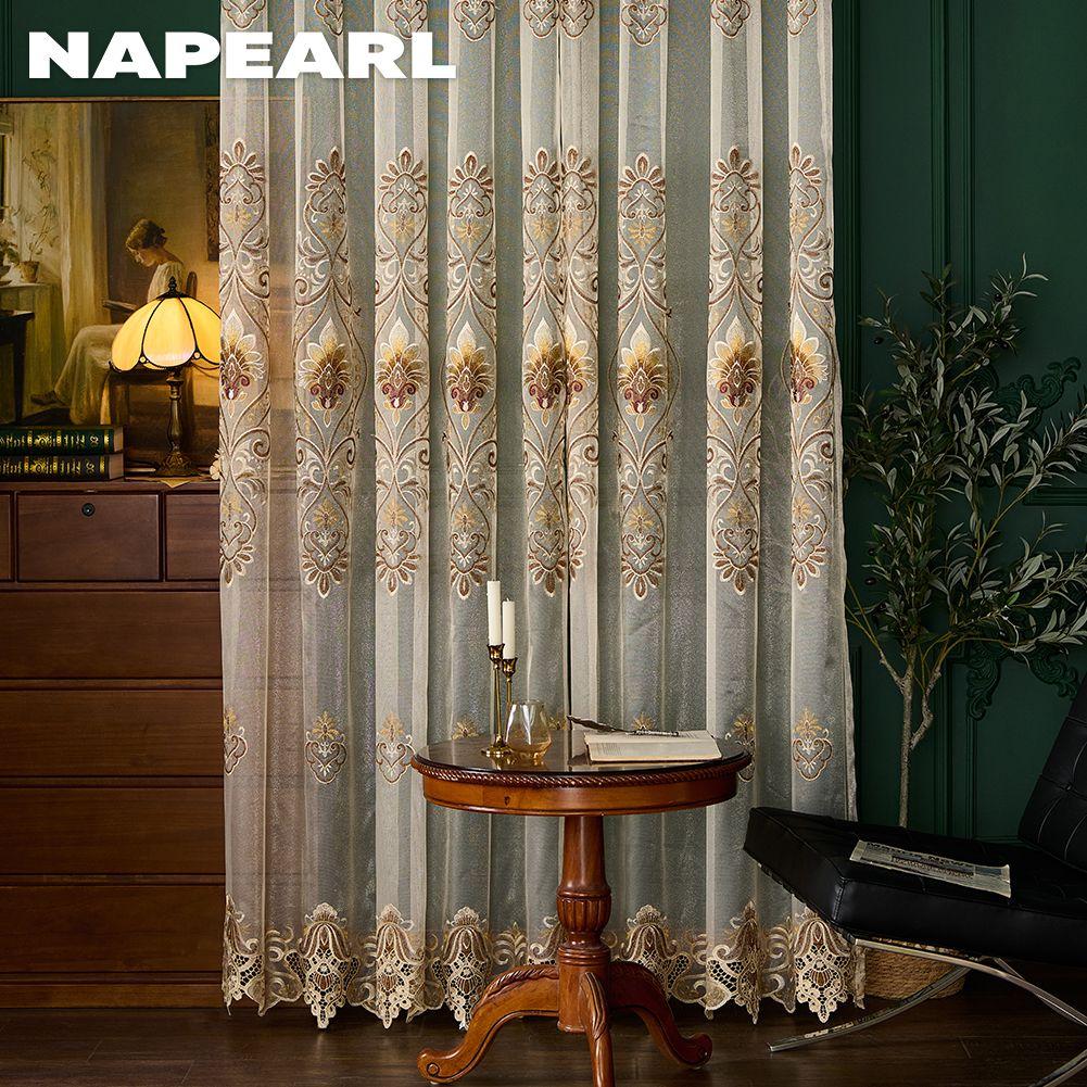 1 buc NAPEARL Stil European High-end Tulle Brodat Draperii Transparente pentru Living Dormitor Balcon Fereastră Decor Acasă