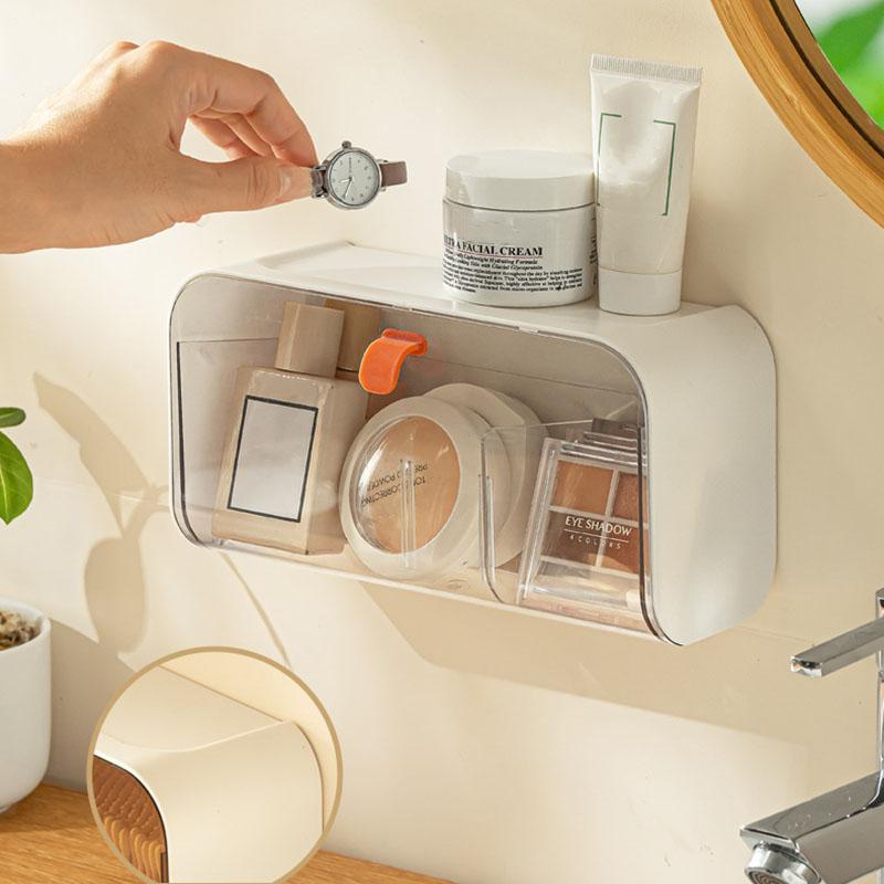Wall-mounted Compartment Cosmetic Storage Box, Cosmetics Makeup Remover Cotton Swab Pad Storage Box, Bathroom Finishing Box