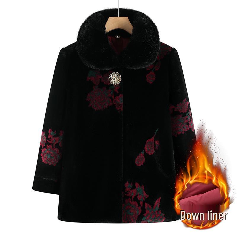 

Elegant Fleece-Lined Imitation Mink Coat for Elderly Women – Warm Winter Top for Mothers 2XL красный