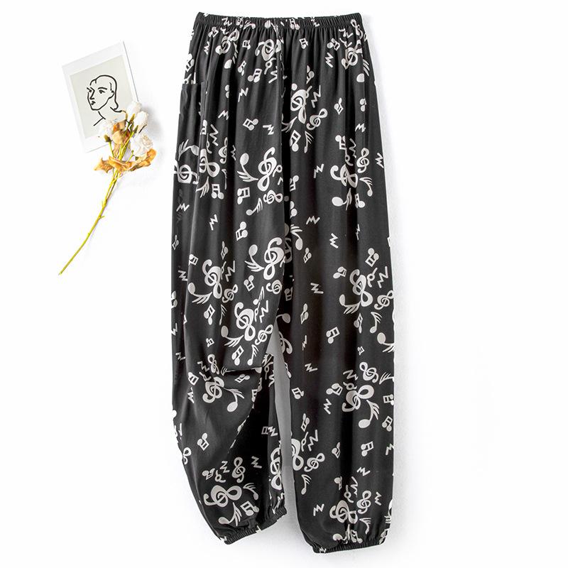 

Пижамные брюки из хлопкового шелка, женские летние тонкие антимоскитные широкие брюки, однотонные, для отдыха на открытом воздухе, для дома, с принтом, пляжные брюки Nine-minute One Size