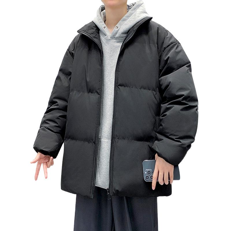 Autumn and Winter New Black Stand-up Collar Piled Thickened Cold-proof and Warm Youth Cotton-padded Clothes