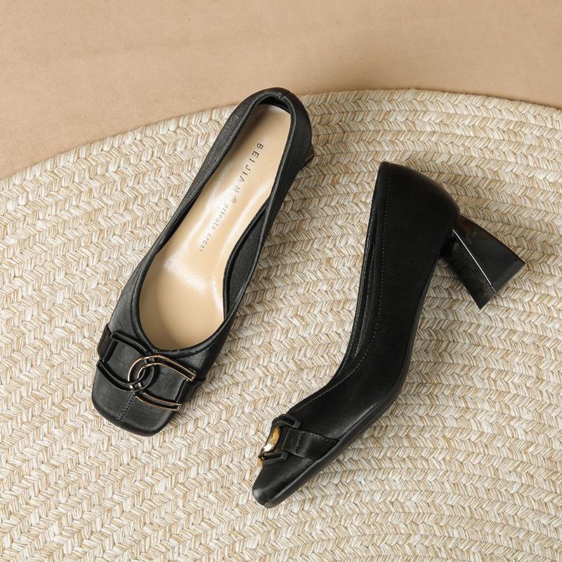 

Туфли-лодочки из овчины с квадратным носком, толстым каблуком и мелким вырезом, в стиле маленького ароматного ветра, вечернего ветра, на высоком каблуке, ретро Мэри Джейн 34 чёрный