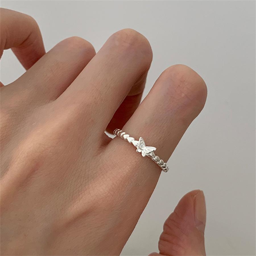 

S925 sterling silver small diamond butterfly ring gentle and sweet open index finger ring niche ring jewelry tide