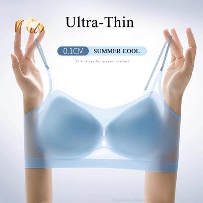 Sling Unsichtbarer Damen-BH Gepolsterter Büstenhalter Nahtloser ultradünner Eisseiden-BH Push-Up-BH Dessous Kabellose Bralette-Unterwäsche