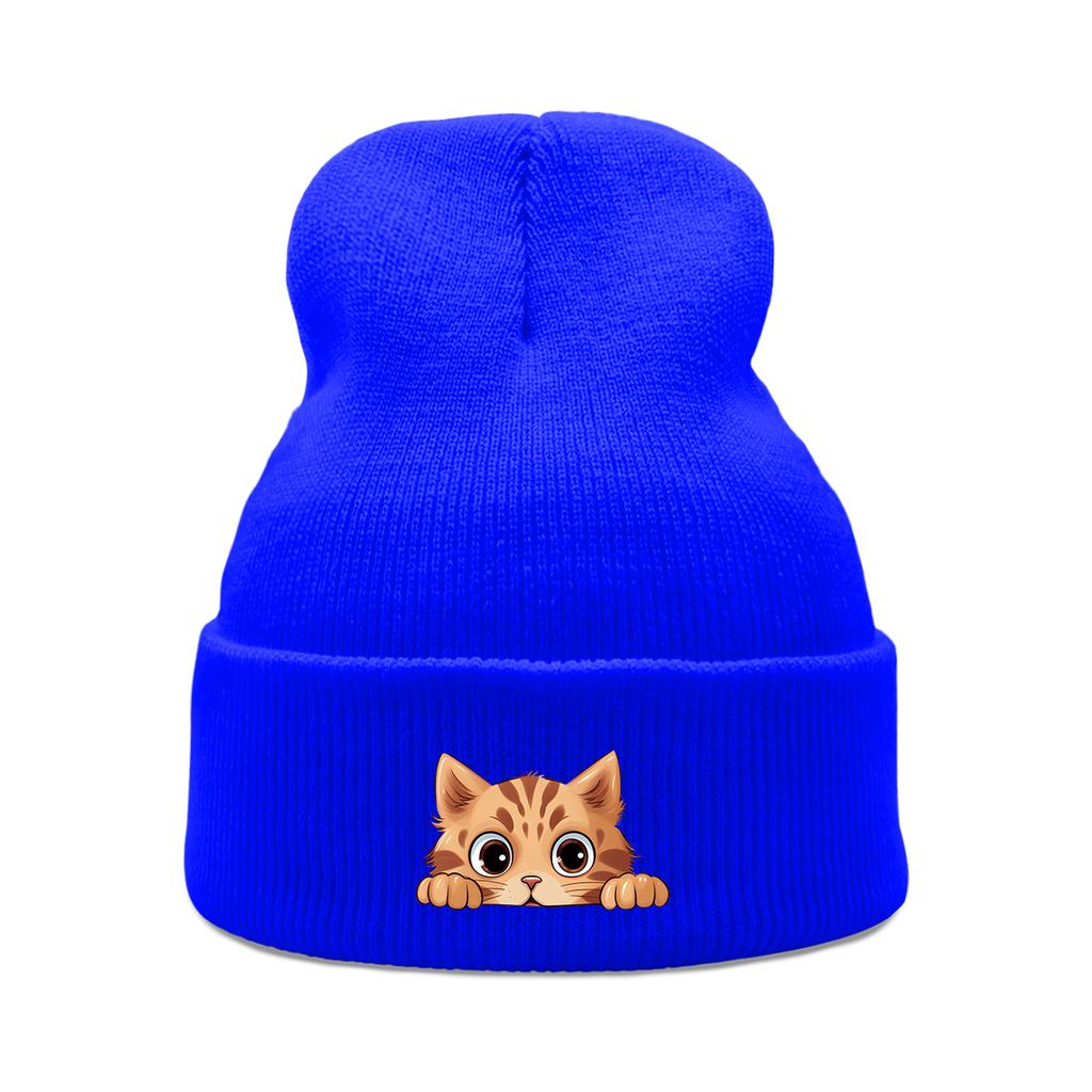 Lovely Cat Print Unisex Winter Hats Knitted Hat For Woman Warm Knit Cap Beanie Perfect For Travelling One Size Fits All