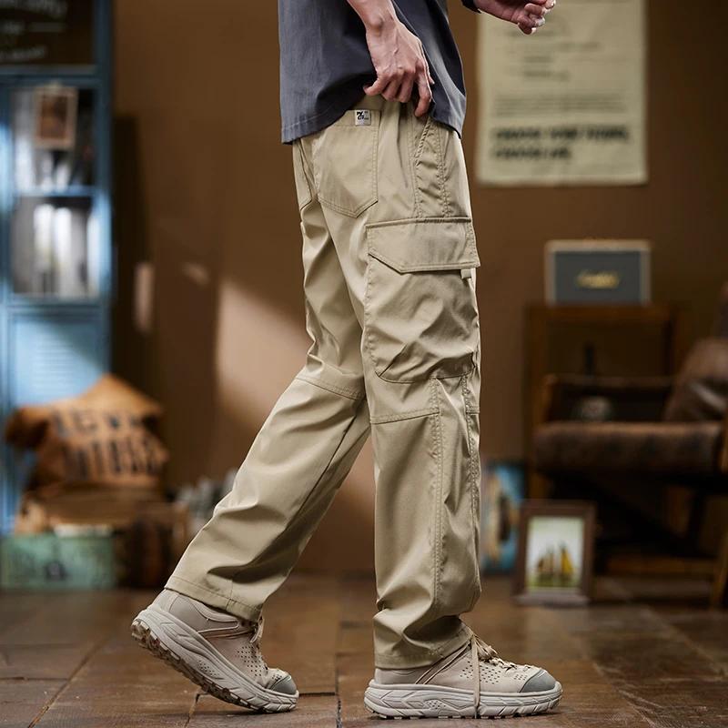 Summer Thin Men's Cargo Pants Baggy Straight Multi-pocket Design Drawstring Elastic Waist Outdoor Jogging Hiking Trousers Male