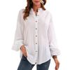 Neues einfarbiges Baumwoll-Leinen-Langarm-Hemd Cardigan für Damen, lässiges Blusen-Top für Damen, europäisch-amerikanischer Stil