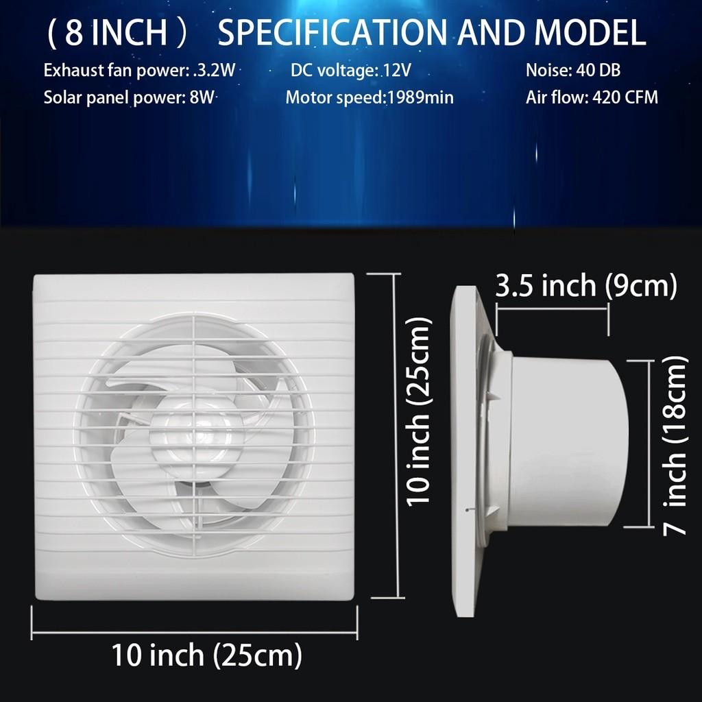 High Speed Ventilation Fan Waterproof Solar Panel Wall Mounted Exhaust Fan Kit Window and Wall Dual Use Suction Fan