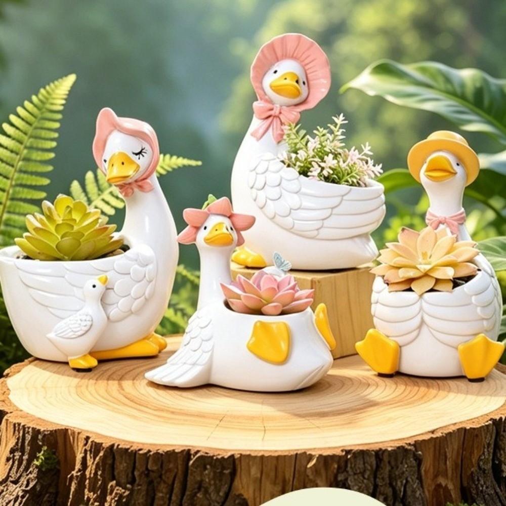 Drainage Hole Adorable Goose Planters Cartoon Animal Flower Pot Flower Pot Ornaments Balcony