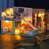 Wood Craft Miniature Dollhouse Kit Simple Style Doll House Assembly Models Toy Gift
