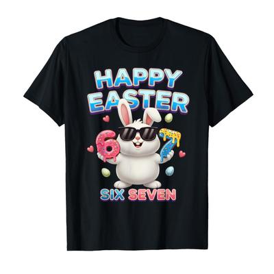 Boys Girls Easter Eggs Funny Bunny Six Seven Viral Meme T-shirt For Men Women 100% Cotton T Shirts Short Sleeve Tops 0311-1 -...