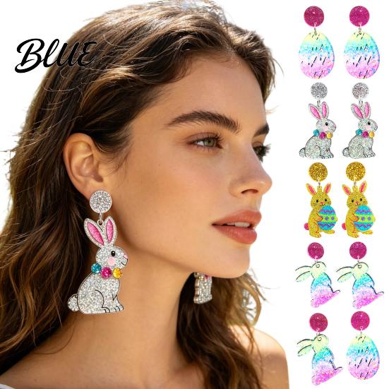 Acrylic Earrings Easter Bunny for Women Glittery and Colorful Rabbit