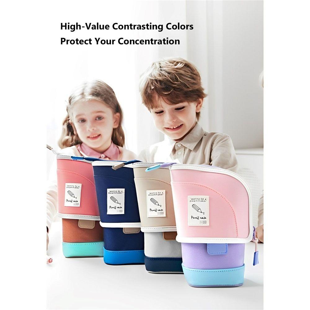 Portable Retractable Pencil Bag Vertical Student Pen Holder  Desk Supplies Holders
