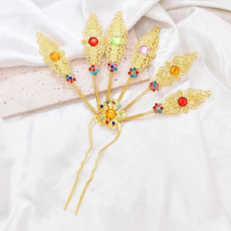 Traditional Thai Peacocks Leaf Hair Decoration Alloy Hair Accesories with Rhinestones Hairpieces for Special Occasion