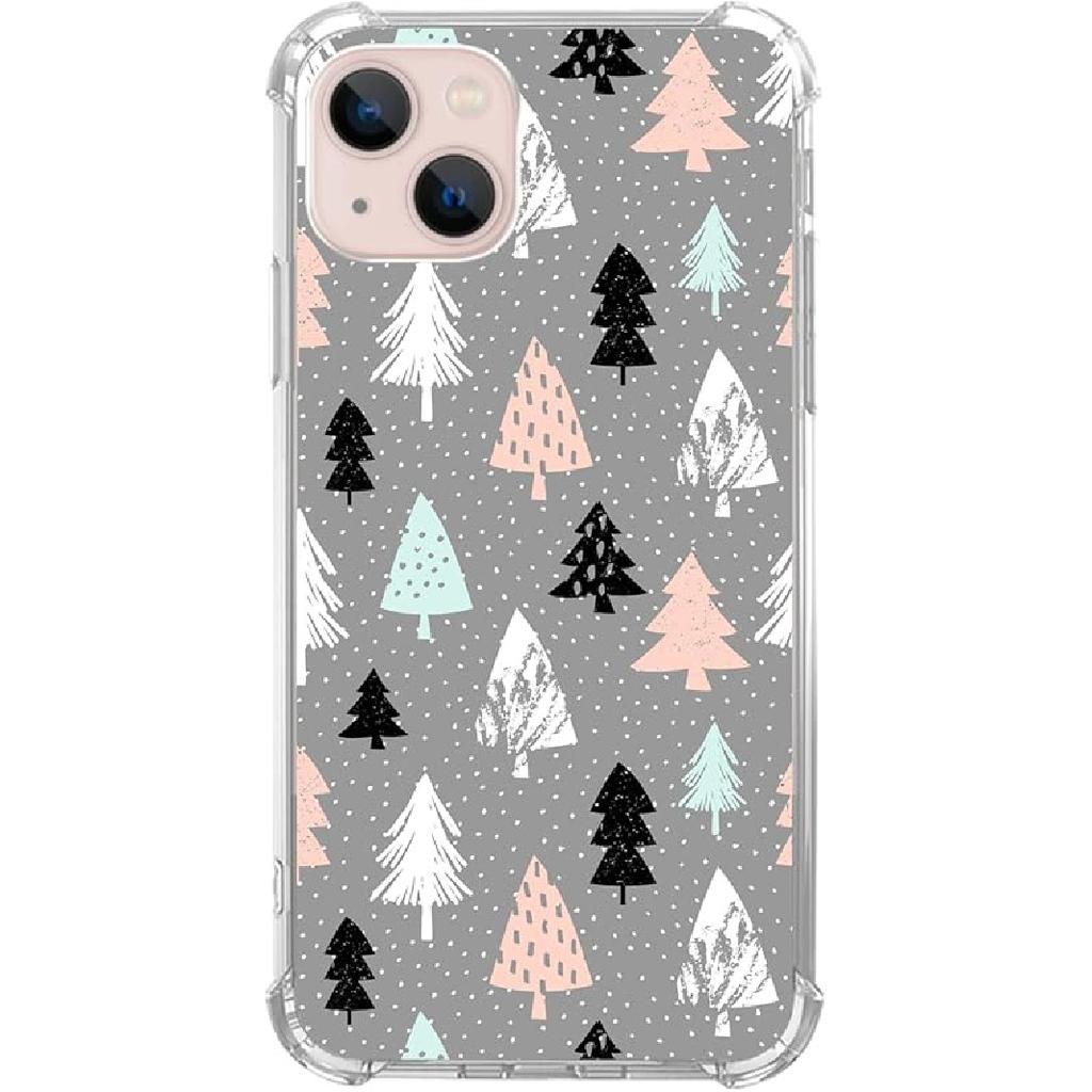 Pink White Black Christmas Trees Case Compatible with iPhone 15, Winter Christmas Cartoon Case for iPhone 15, Cool TPU Bumper Phone Case Cover