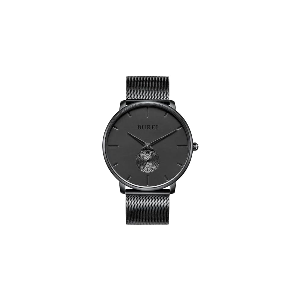 BUREI Men s Black Simple Stylish Watch with Leather Strap and Stainless Steel Case
