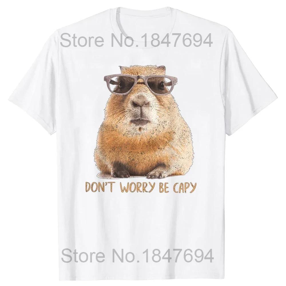 Funny Dont Worry Be Capy Capybara Retro T Shirts Tee Tops Round Neck Short-Sleeve Fashion Tshirt Casual Capybaras Lover T-shirts