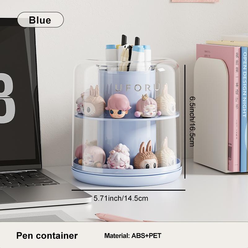 

Uforu 360° ° Rotating Pen Holder - Large Capacity Dustproof Transparent Thick Plastic Desktop Organizer синий