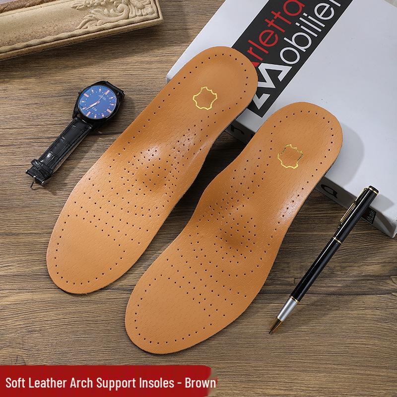 Orthopedic PU Leather Arch Support Insoles: Flat Foot, XO Type, Breathable, Sweat-Absorbent, Odor-Resistant for Men and Women