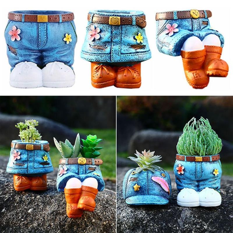 Denim Pants Flower Pot Resin Planter Pot Plant Containers Plant Holder Decor Home Ornament
