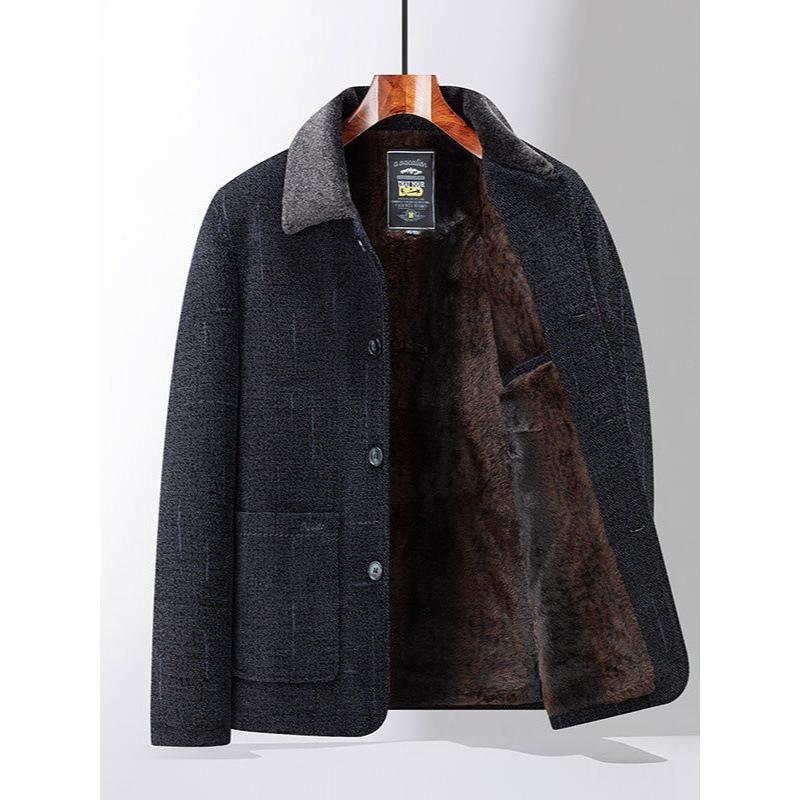 Men's Corduroy Lapel Cotton Jacket - Plus Velvet Thickened, 2025 Autumn/Winter Style for Middle-Aged & Elderly Dads