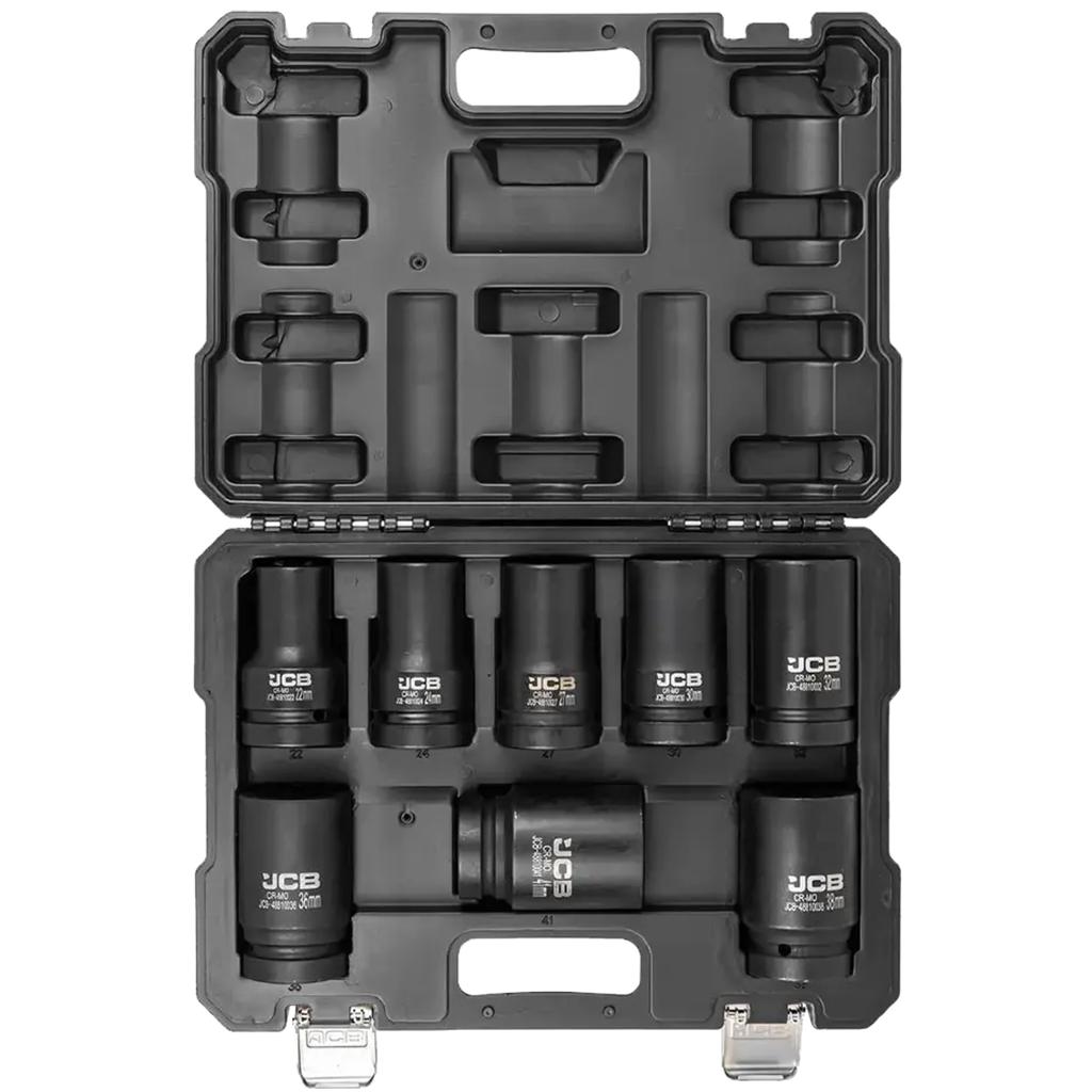 JCB 1" Cr-Mo 12-point Deep Impact Socket Set 8 Pieces